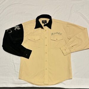 El General Tan and Black Cowboy Rodeo Button Down Large Shirt